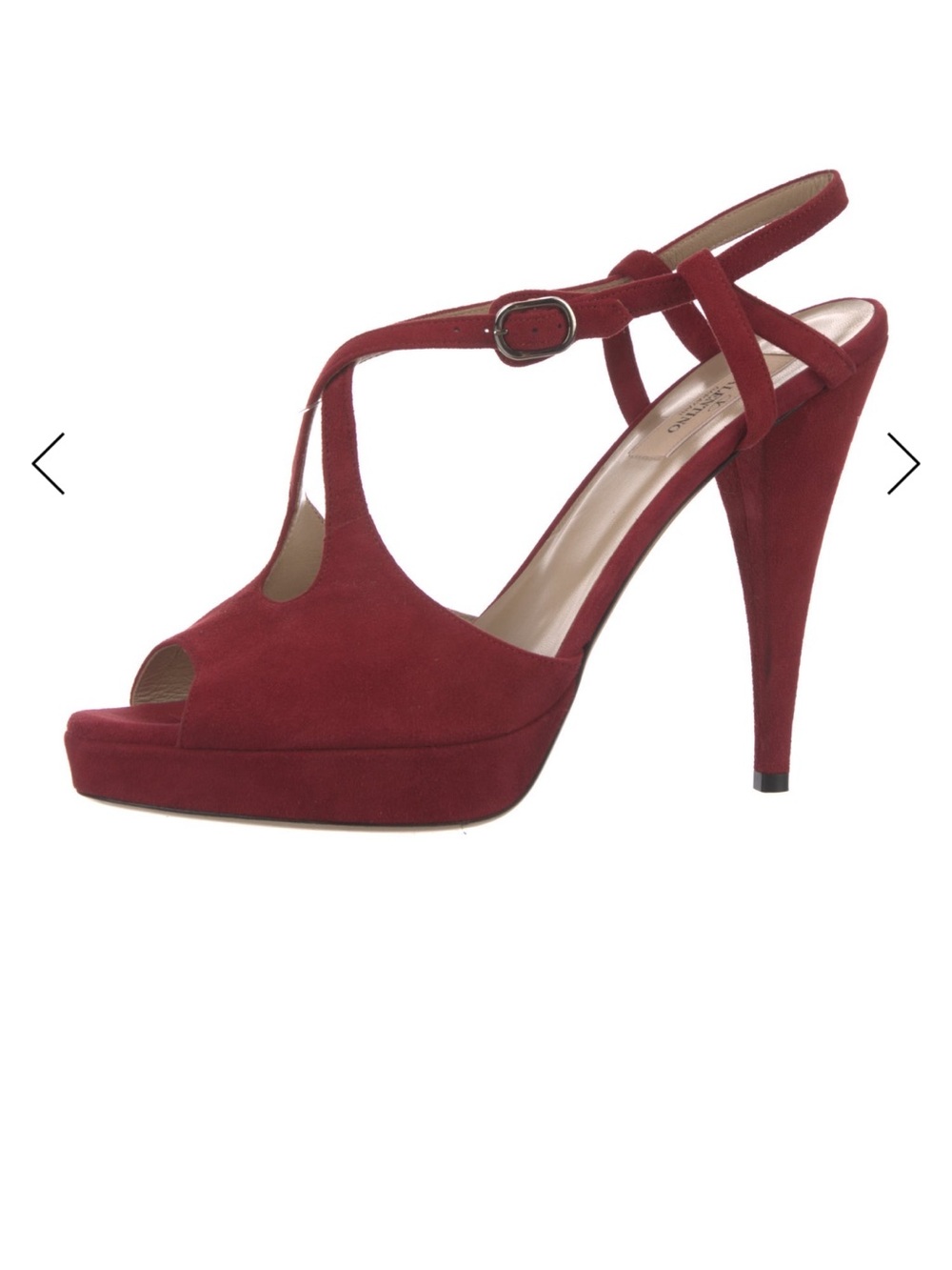 Valentino Red Suede T-Strap Platform Heel Sandals
